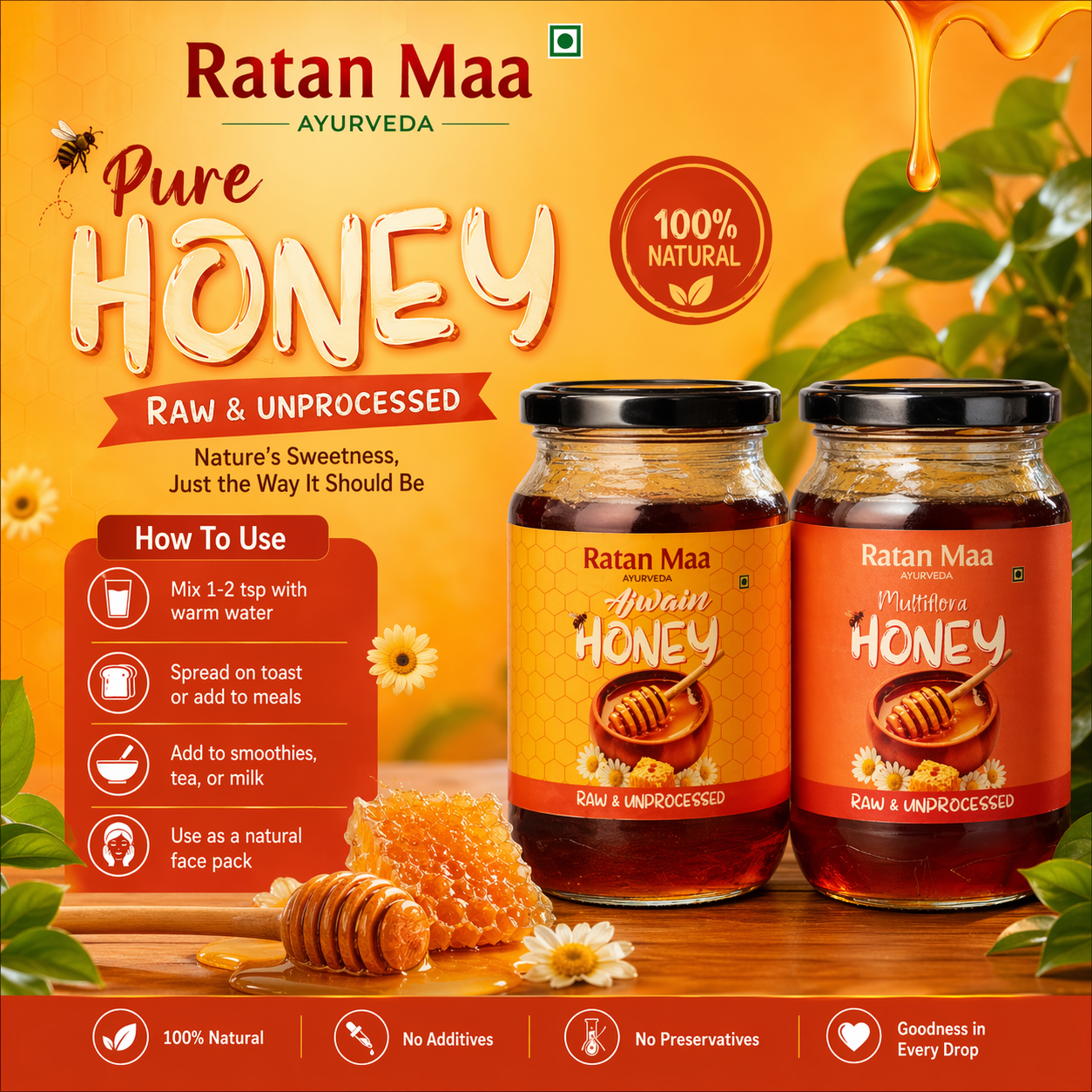 Raw & Unprocessed Multi-Flora Honey