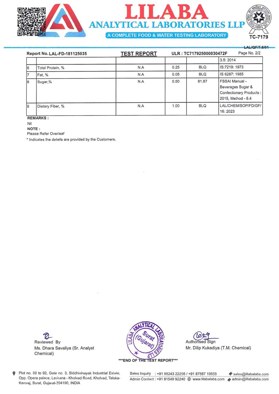 Multi-Flora honey lab report, page 2 of 3